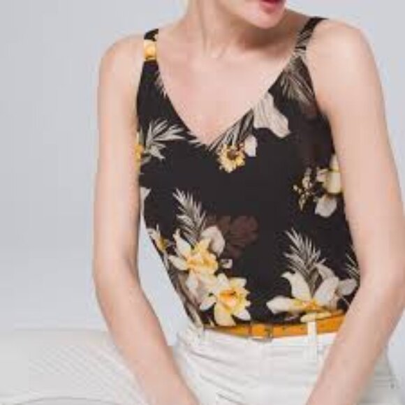 NWTS White House Black Market Black Floral V-Neck Cami Reversible SZ Med - Picture 1 of 6